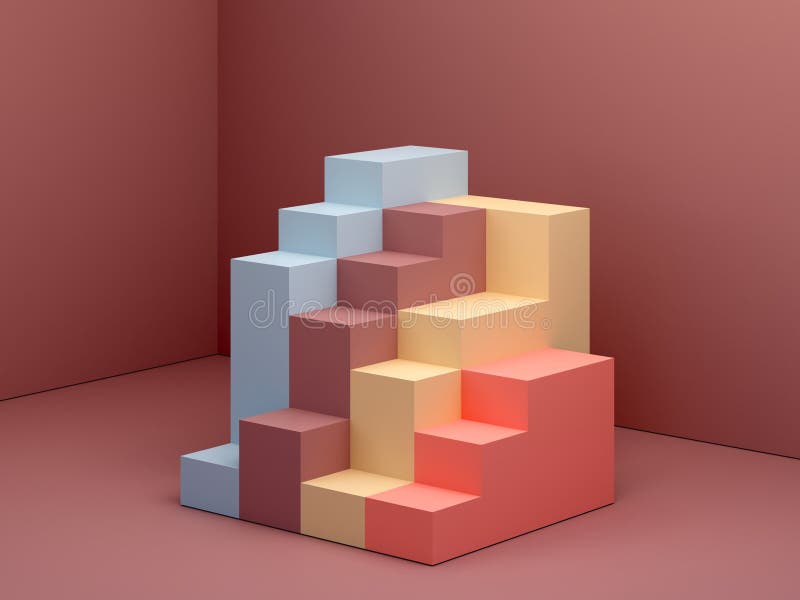 Rendering 3D. Le scale in un interno minimalista con stile geometrico moderno. illustrazione vettoriale