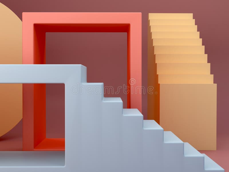 Rendering 3D. Le scale in un interno minimalista con stile geometrico moderno. royalty illustrazione gratis