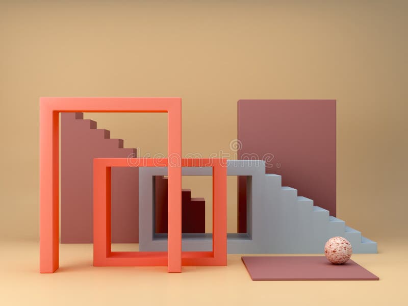 Rendering 3D. Le scale in un interno minimalista con stile geometrico moderno. illustrazione di stock
