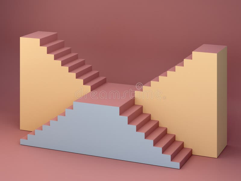 Rendering 3D. Le scale in un interno minimalista con stile geometrico moderno. illustrazione vettoriale