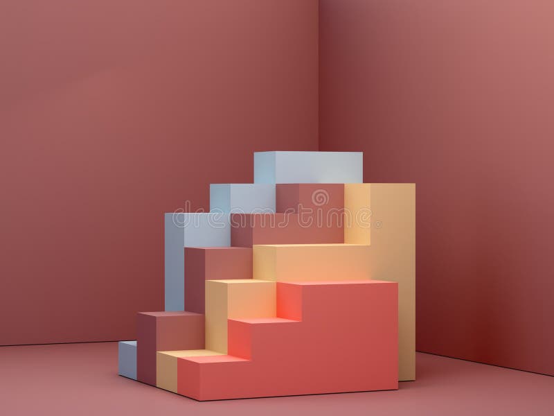 Rendering 3D. Le scale in un interno minimalista con stile geometrico moderno. royalty illustrazione gratis