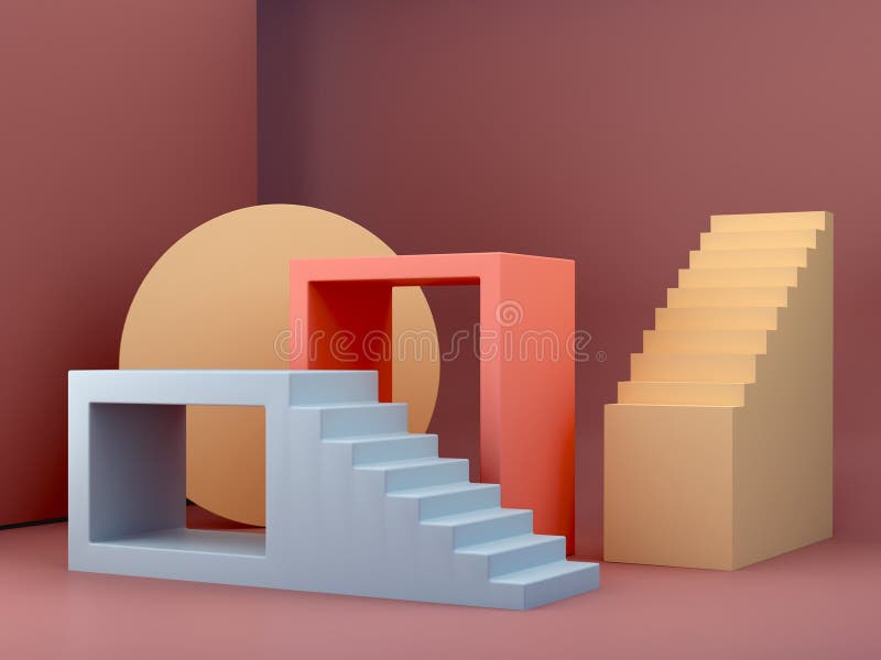Rendering 3D. Le scale in un interno minimalista con stile geometrico moderno. royalty illustrazione gratis