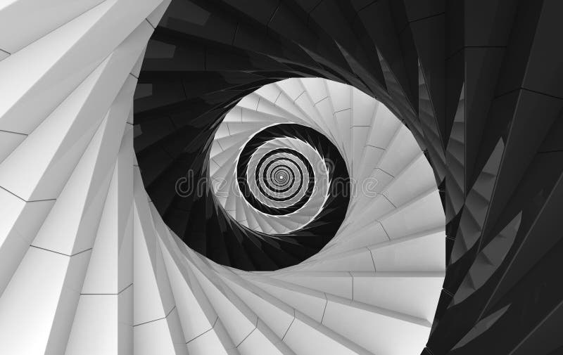 Rendering 3D. scale a spirale bianco e nero alternative. yin yang di stile orientale. illustrazione vettoriale