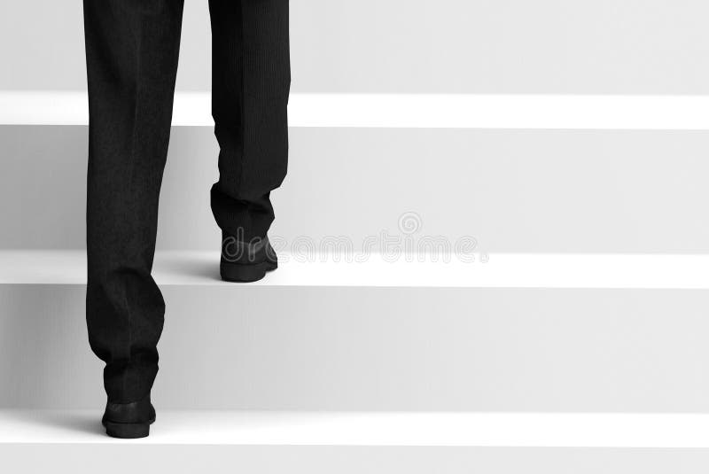 Rendering 3D. vista posteriore di un uomo d'affari che sale sulle scale per raggiungere l'obiettivo di successo. illustrazione vettoriale