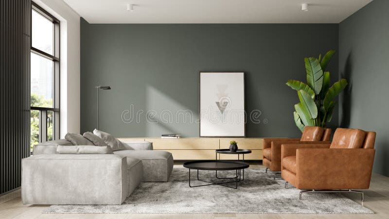 Rendering dell'interno minimalista del moderno salotto 3d illustrazione di stock