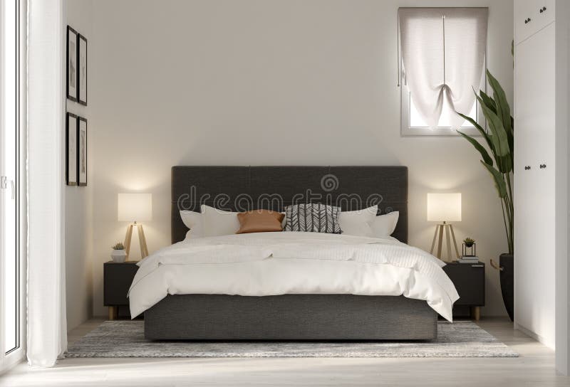 Rendering dell'interno minimalista della moderna sala letto 3d illustrazione vettoriale