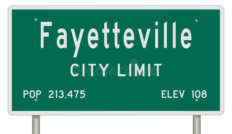 Fayetteville North Carolina Road Sign Showing Population and Elevation