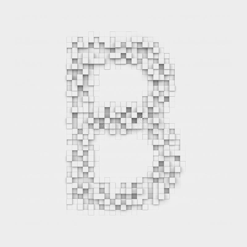 3d rendering of large letter B made up of white square uneven tiles on white background. Letters and numbers. Symbolism. Alphabet. 3d rendering of large letter B made up of white square uneven tiles on white background. Letters and numbers. Symbolism. Alphabet.