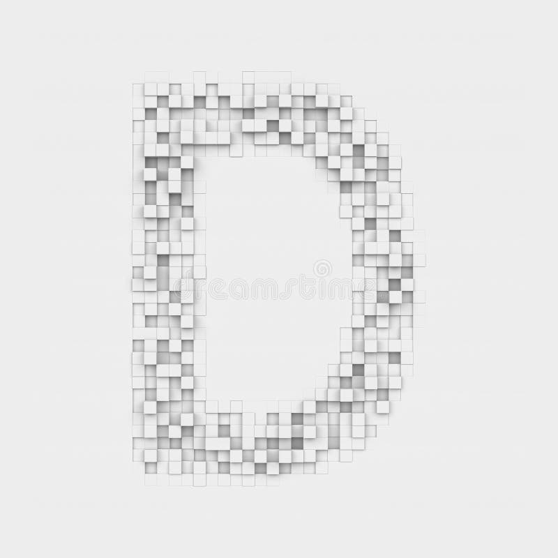 3d rendering of large letter D made up of white square uneven tiles on white background. Letters and numbers. Symbolism. Alphabet. 3d rendering of large letter D made up of white square uneven tiles on white background. Letters and numbers. Symbolism. Alphabet.