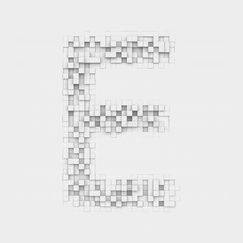 3d rendering of large letter E made up of white square uneven tiles on white background. Letters and numbers. Symbolism. Alphabet. 3d rendering of large letter E made up of white square uneven tiles on white background. Letters and numbers. Symbolism. Alphabet.