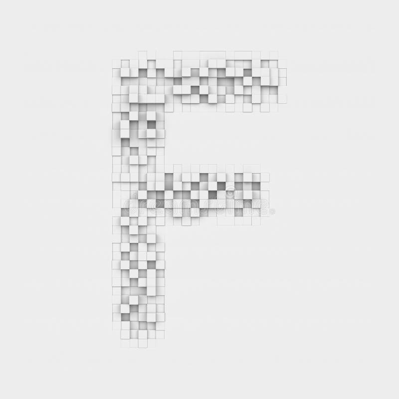 3d rendering of large letter F made up of white square uneven tiles on white background. Letters and numbers. Symbolism. Alphabet. 3d rendering of large letter F made up of white square uneven tiles on white background. Letters and numbers. Symbolism. Alphabet.