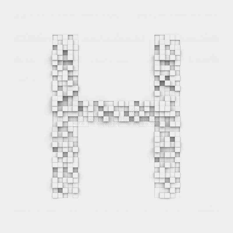 3d rendering of large letter H made up of white square uneven tiles on white background. Letters and numbers. Symbolism. Alphabet. 3d rendering of large letter H made up of white square uneven tiles on white background. Letters and numbers. Symbolism. Alphabet.