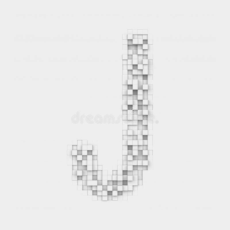 3d rendering of large letter J made up of white square uneven tiles on white background. Letters and numbers. Symbolism. Alphabet. 3d rendering of large letter J made up of white square uneven tiles on white background. Letters and numbers. Symbolism. Alphabet.