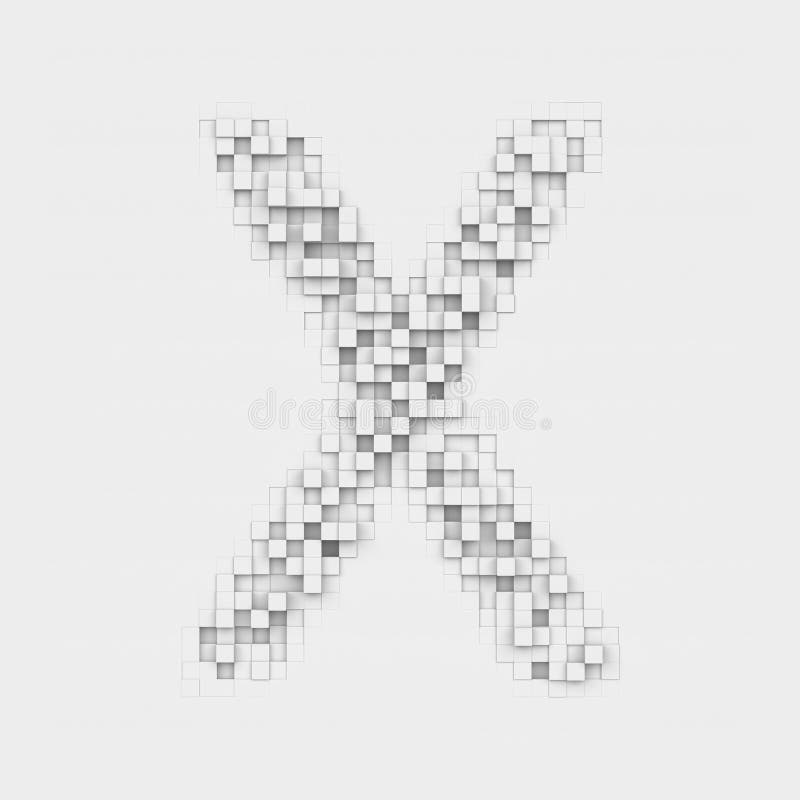 3d rendering of large letter X made up of white square uneven tiles on white background. Letters and numbers. Symbolism. Alphabet. 3d rendering of large letter X made up of white square uneven tiles on white background. Letters and numbers. Symbolism. Alphabet.