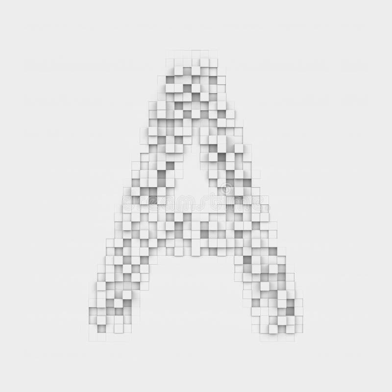 3d rendering of large letter A made up of white square uneven tiles on white background. Letters and numbers. Symbolism. Alphabet. 3d rendering of large letter A made up of white square uneven tiles on white background. Letters and numbers. Symbolism. Alphabet.