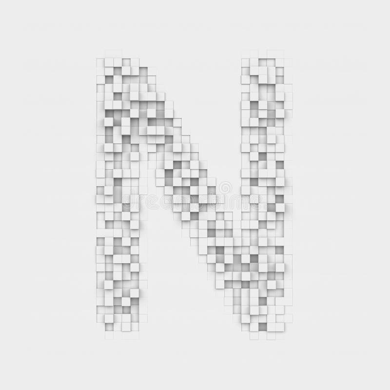 3d rendering of large letter N made up of white square uneven tiles on white background. Letters and numbers. Symbolism. Alphabet. 3d rendering of large letter N made up of white square uneven tiles on white background. Letters and numbers. Symbolism. Alphabet.