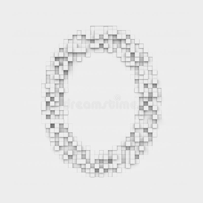 3d rendering of large letter O made up of white square uneven tiles on white background. Letters and numbers. Symbolism. Alphabet. 3d rendering of large letter O made up of white square uneven tiles on white background. Letters and numbers. Symbolism. Alphabet.