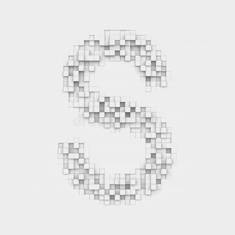 3d rendering of large letter S made up of white square uneven tiles on white background. Letters and numbers. Symbolism. Alphabet. 3d rendering of large letter S made up of white square uneven tiles on white background. Letters and numbers. Symbolism. Alphabet.