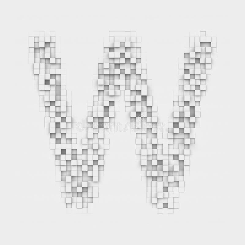 3d rendering of large letter W made up of white square uneven tiles on white background. Letters and numbers. Symbolism. Alphabet. 3d rendering of large letter W made up of white square uneven tiles on white background. Letters and numbers. Symbolism. Alphabet.