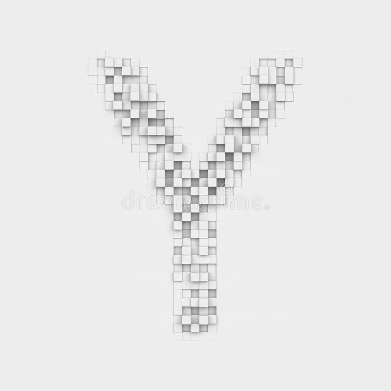 3d rendering of large letter Y made up of white square uneven tiles on white background. Letters and numbers. Symbolism. Alphabet. 3d rendering of large letter Y made up of white square uneven tiles on white background. Letters and numbers. Symbolism. Alphabet.