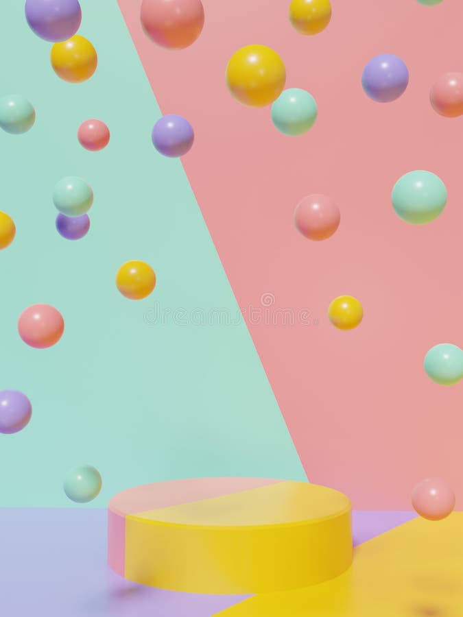 3D Rendering Multi Colors Product Display Background with Platform and Floating Spheres for Anniversary, Celebration or Party vector illustration