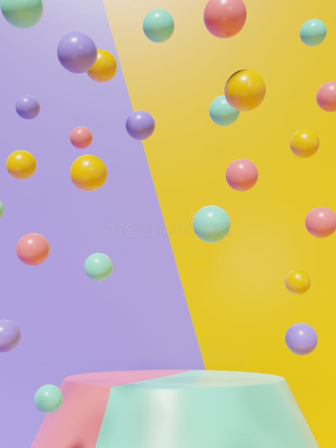 3D Rendering Multi Colors Product Display Background with Platform and Floating Spheres for Anniversary, Celebration or Party vector illustration