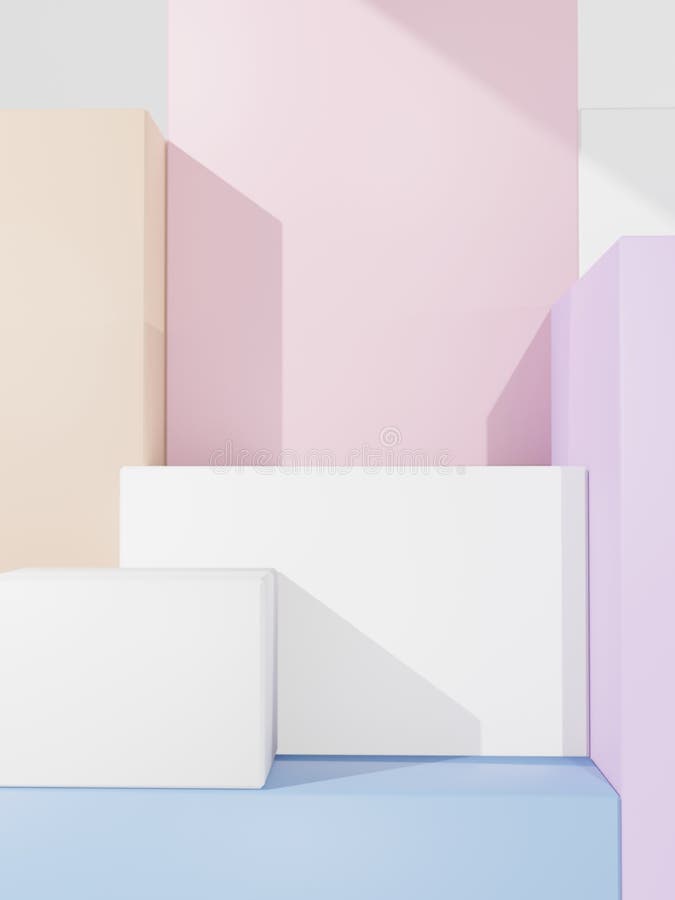 3D Rendering Multi Pastel Colors Minimal Geometric Product Display Background with Platform for Beauty, Cosmetics and Skincare royalty free illustration