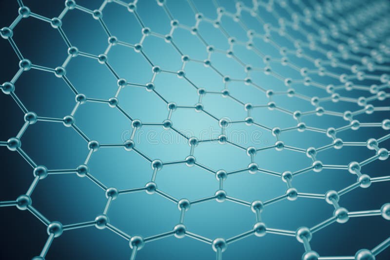 Rendering nanotechnology hexagonal geometric form close-up, concept graphene atomic structure, molecular stock illustration