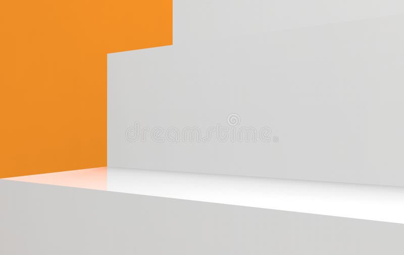 Renderização 3d. escada branca vazia com parede laranja como fundo ilustração stock