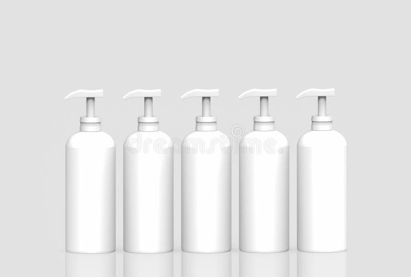 Renderização 3d. vazia, sem rótulo, frasco de plástico branco e fundo cinzento. ilustração do vetor