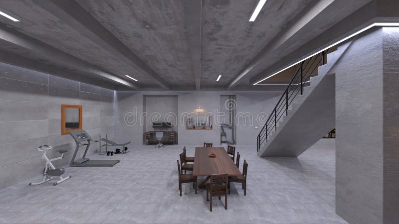 Renderização em 3D do salão de porão ilustração stock