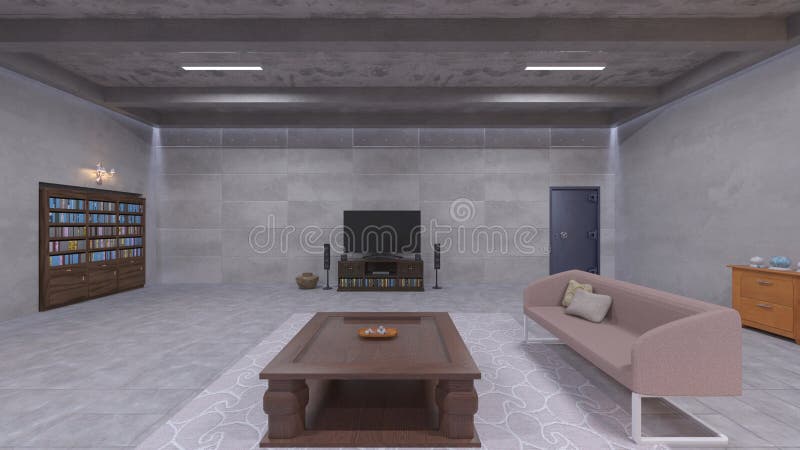 Renderização em 3D do salão de porão ilustração stock