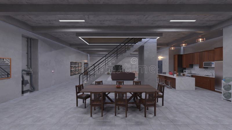 Renderização em 3D do salão de porão ilustração royalty free