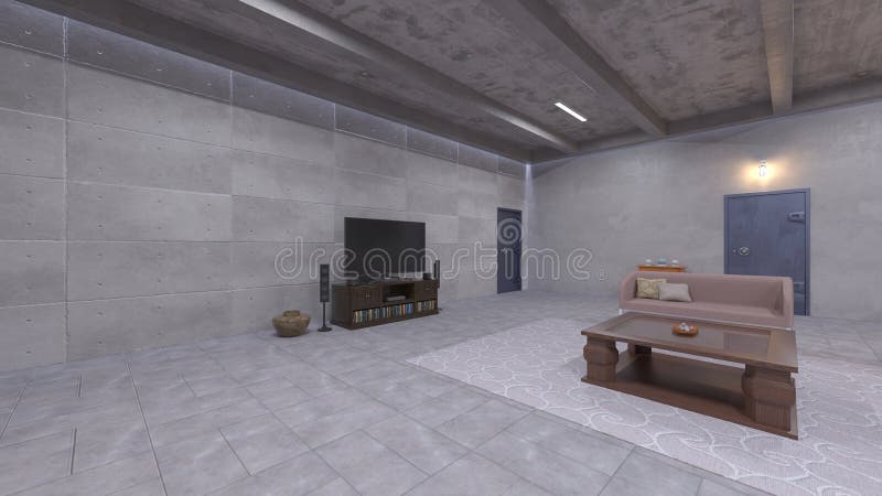 Renderização em 3D do salão de porão ilustração do vetor