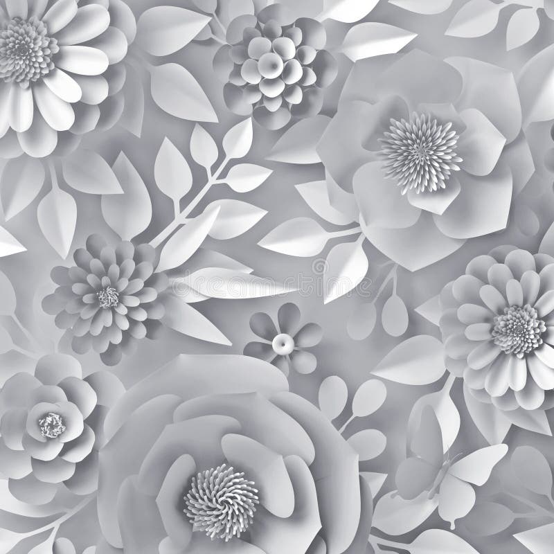 Renderowanie 3d. abstrakcyjny tapeta botaniczna biała papier kwiaty kwiatowe tło. dzien matek odzież wystrój kobiecy ręcznie