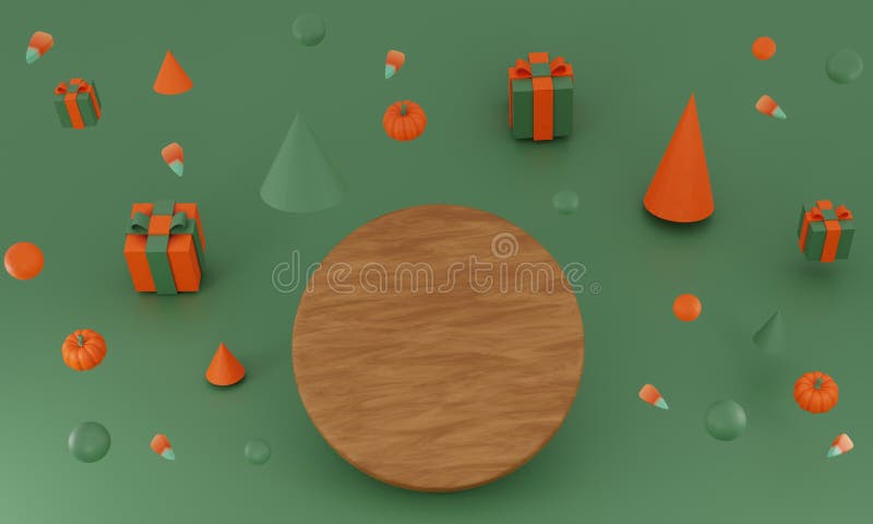 Renderowanie 3d. jesienna kompozycja fantasy. jesienne rysunki dyni i geometryczne kształty 3d ilustracja ilustracji