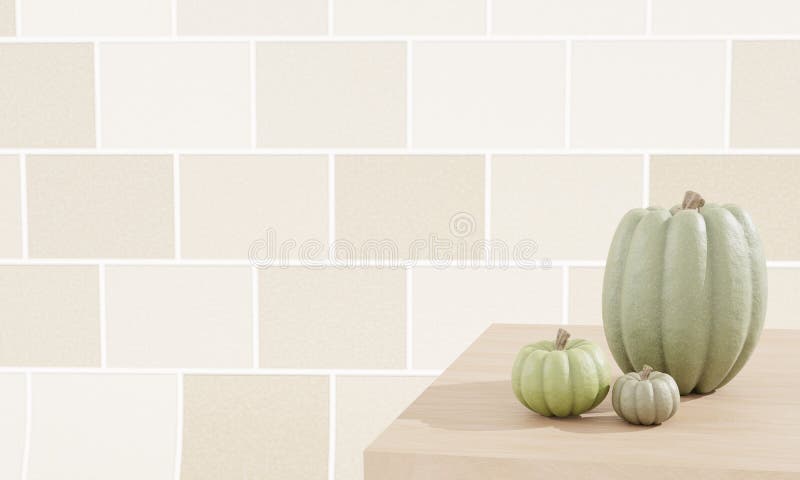 Renderowanie 3d. tło jesienne. dynia na stole w kuchni. ilustracja kafelka wall 3d ilustracji