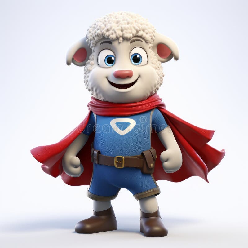 Renderowanie jagnięce superhero 3d z dynamicznym odwzorowaniem kolorów i dynamicznymi schematami kolorów. Koza z kreskówki w kostiumie superbohatera stoi pewnie na białym tle. ta wyjątkowa grafika inspirowana stylem bill gekas pokazuje zabawną, ale potężną obecność kóz. wytworzone za pomocą nierealnego silnika i przemienić to stworzenie przez stephen ormandy łączy elementy fotobashing i adox silvermax, aby przywrócić ten kapryśny charakter do życia shotsaturday ai generowany