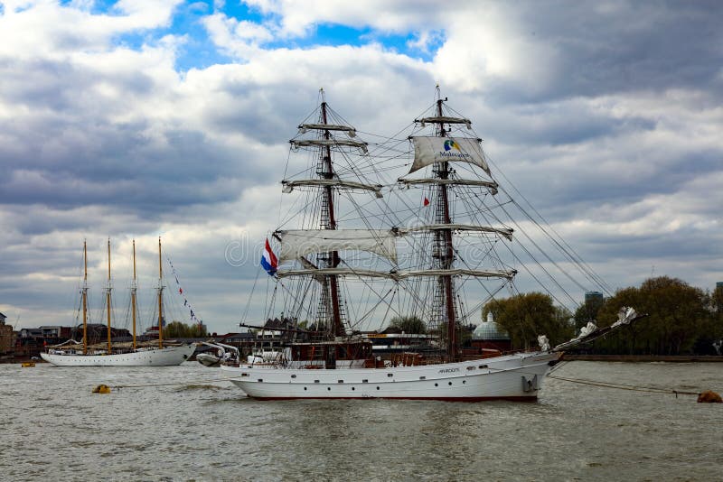 Rendez-Vous Tall Ships Regatta 2017 Greenwich river Thames. The Rendez-Vous 2017 Tall Ships Regatta will see 30 Tall Ships set sail for Quebec in Canada from royalty free stock image Rendez-Vous Tall Ships Regatta 2017 Greenwich river Thames. The Rendez-Vous 2017 Tall Ships Regatta will see 30 Tall Ships set sail for Quebec in Canada from royalty free stock image