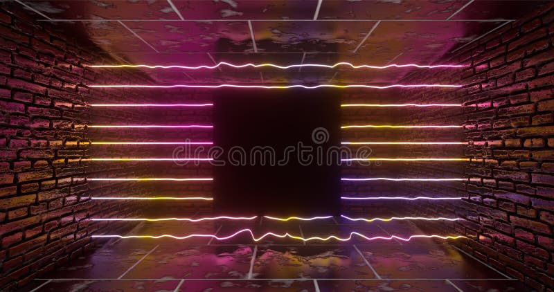 rendi??o 3d Figura geom?trica na luz de n?on contra um t?nel escuro Linha fulgor do laser Fundos de n?on ilustração do vetor rendi??o 3d Figura geom?trica na luz de n?on contra um t?nel escuro Linha fulgor do laser Fundos de n?on ilustração do vetor