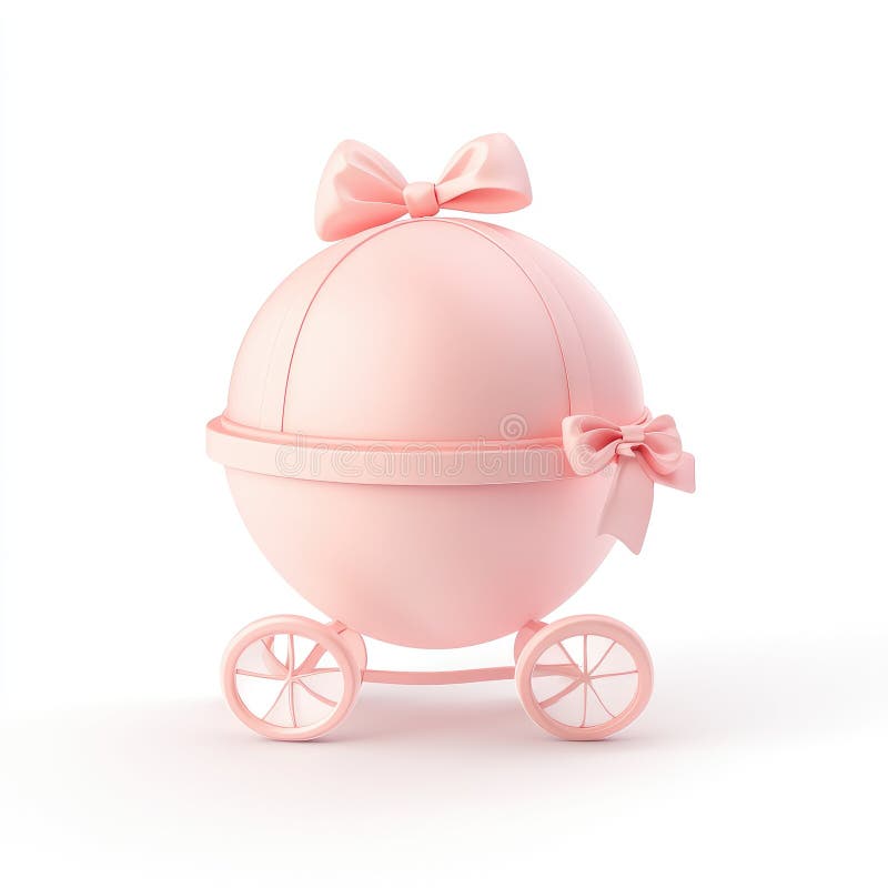Renditore 3D di un pigiama sferico di un matraccio per bambini rosa. Un grazioso rendering 3D di un piccolo carrozzino sferico in rosa morbido ornato da archi delicati perfetto per inviti per la festa dei bambini o annunci di genere.