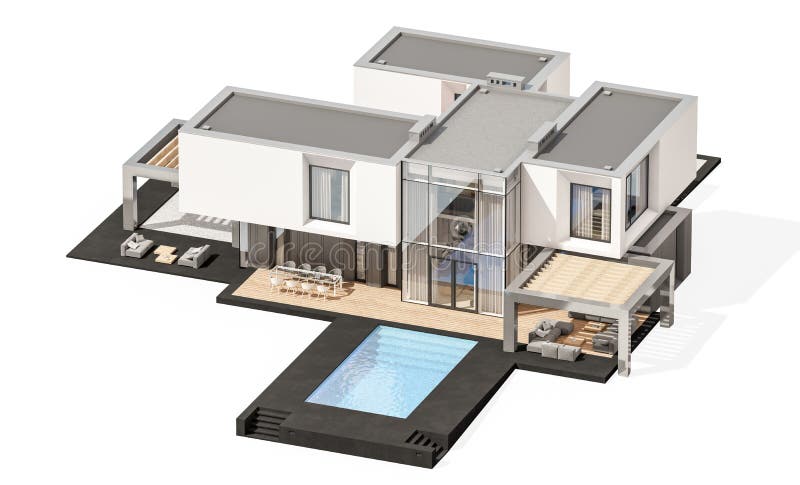 rendição 3d da casa moderna isolada no branco fotos de stock rendição 3d da casa moderna isolada no branco fotos de stock