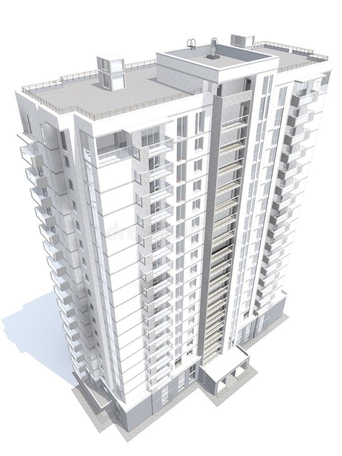 rendição 3d da construção residencial do multi-andar moderno