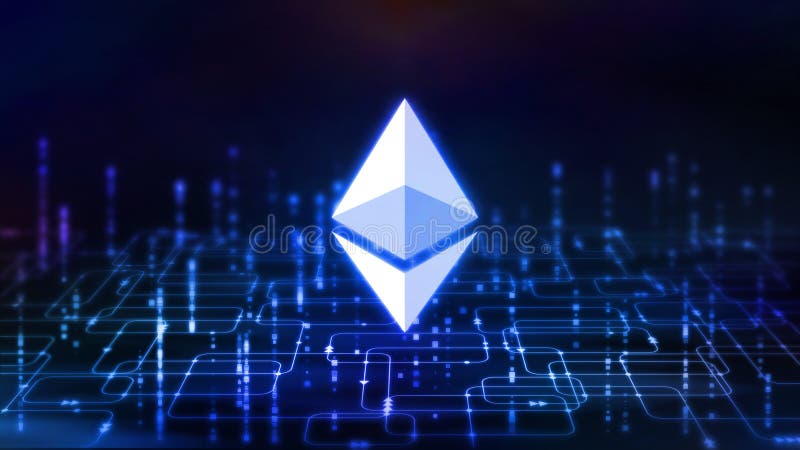3D Rendering of ethereum ETH coin on abstract computer programming software flow chart background. 3D Rendering of ethereum ETH coin on abstract computer programming software flow chart background.