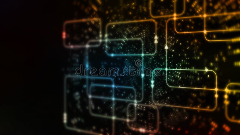 rendição 3D da tecnologia abstrata de Digitas Fluxograma colorido do software informático no fundo do diagrama de sistema da ciên ilustração royalty free rendição 3D da tecnologia abstrata de Digitas Fluxograma colorido do software informático no fundo do diagrama de sistema da ciên ilustração royalty free