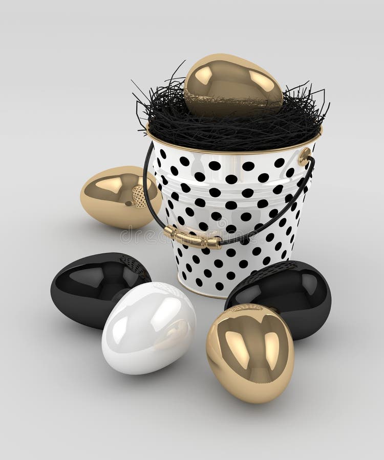 Rendição 3d de ovos e da cubeta elegantes da Páscoa ilustração royalty free