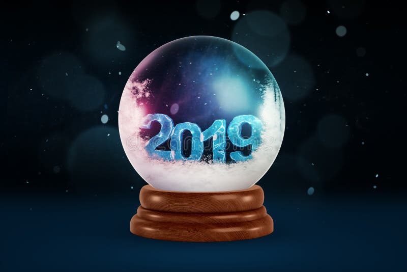 rendição 3d de uma lembrança da bola de cristal com pouca neve e dígitos 2019 para dentro ilustração do vetor rendição 3d de uma lembrança da bola de cristal com pouca neve e dígitos 2019 para dentro ilustração do vetor