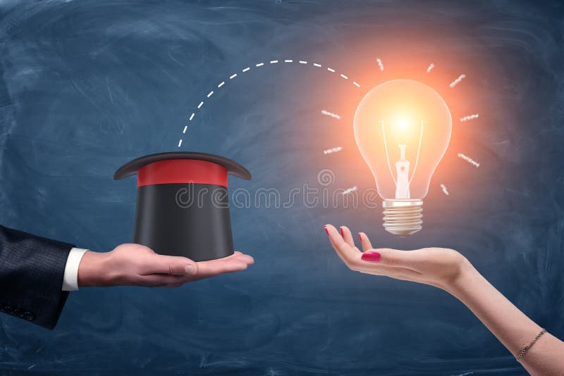 rendição 3d de uma mão masculina do ` s do homem de negócios que guardam um chapéu dos feiticeiros e de uma mão fêmea que guarda ilustração royalty free rendição 3d de uma mão masculina do ` s do homem de negócios que guardam um chapéu dos feiticeiros e de uma mão fêmea que guarda ilustração royalty free