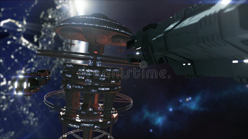 rendição 3d Estação espacial poderosa e uma nave espacial do scifi ilustração royalty free rendição 3d Estação espacial poderosa e uma nave espacial do scifi ilustração royalty free