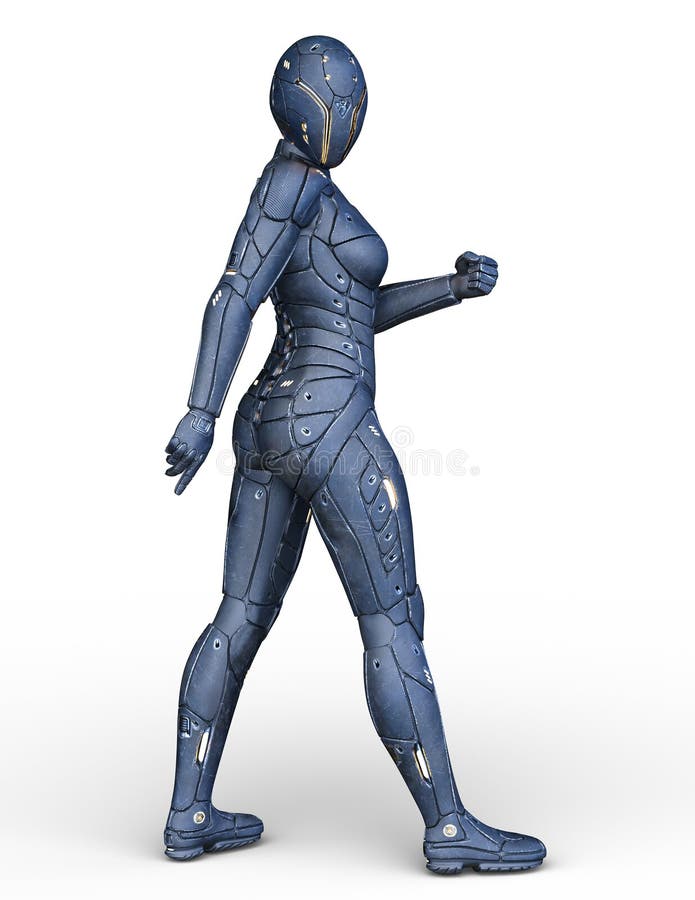rendição de 3D CG da mulher do cyborg
